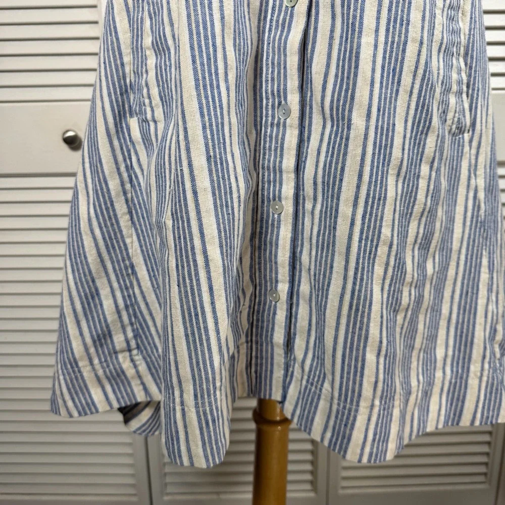 Heroes & Dreamers Striped Linen Blend Shirt Dress | Blue & Cream | Size S